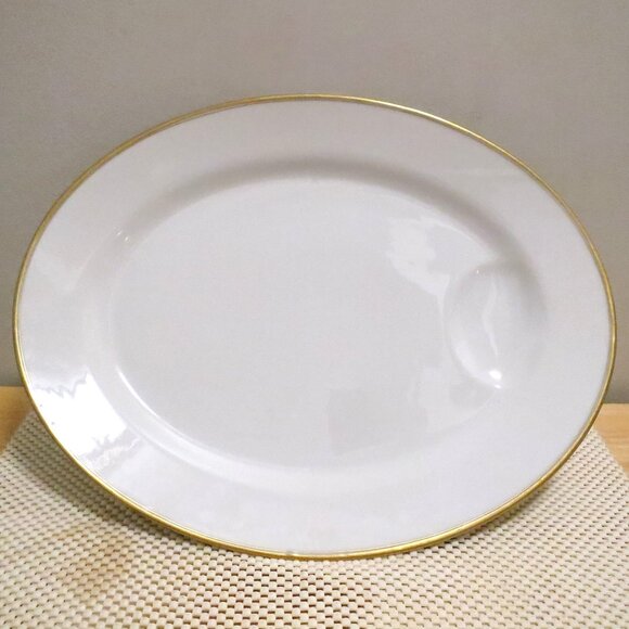 Oval Meat Serving Platter 15.75 Theodore Haviland Limoges Porcelain Double Gold - Picture 1 of 3